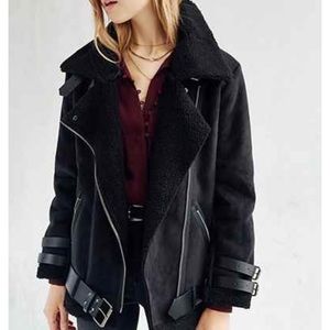 J.O.A. faux suede sherpa aviator jacket XS